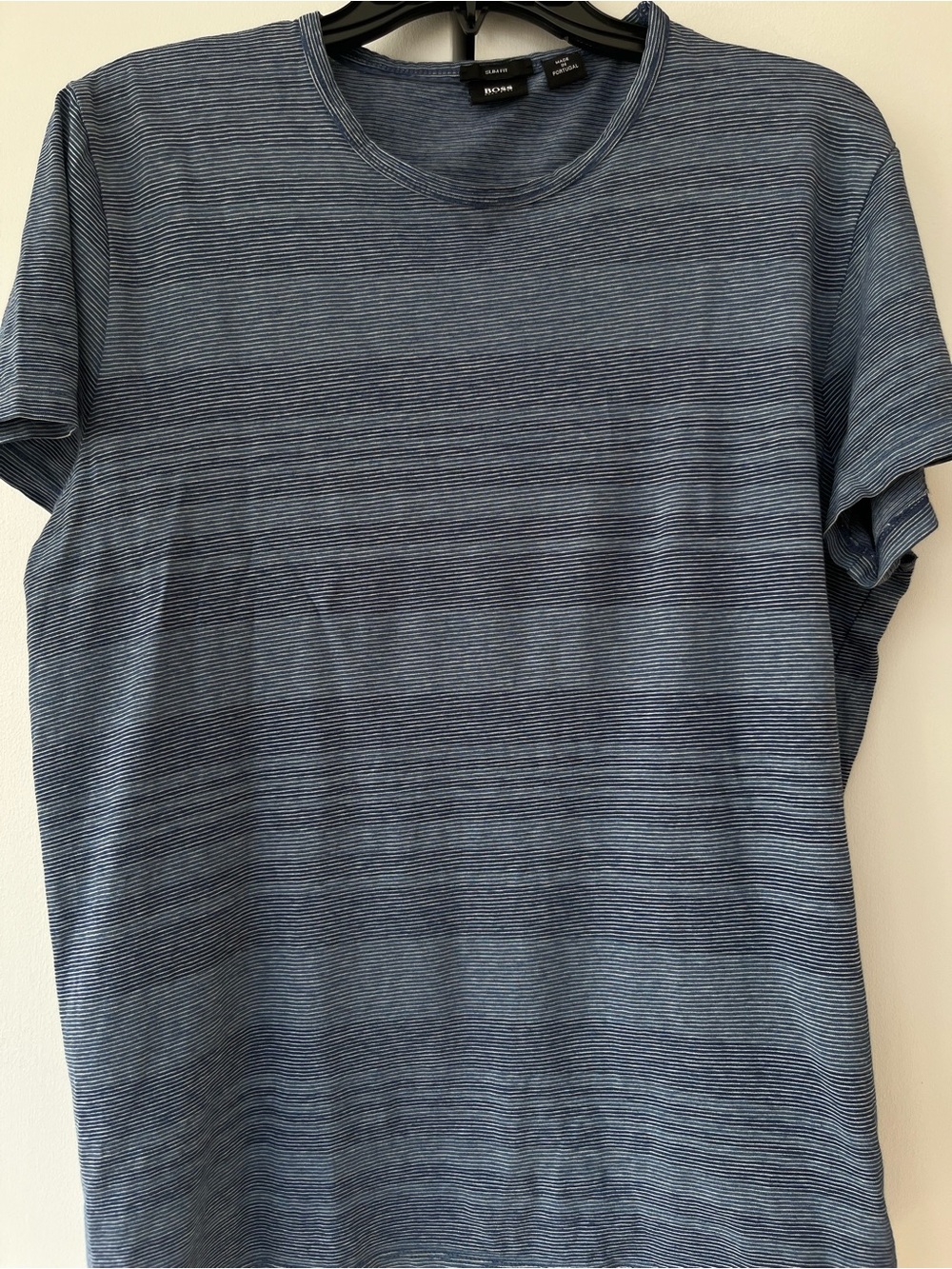 Hugo Boss Men's Blue Micro-Striped Crew Neck Tee-Size XL